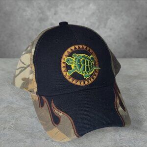 'Turtle' realtree/black camouflage flames strapback hat
